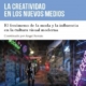 Portada del libro 'La creatividad en los nuevos medios' coordinado por Ángel Román. Imagen nocturna urbana con luces de neón, una mujer vestida de negro y un vendedor callejero de castañas. Influencia de la moda en la cultura visual moderna